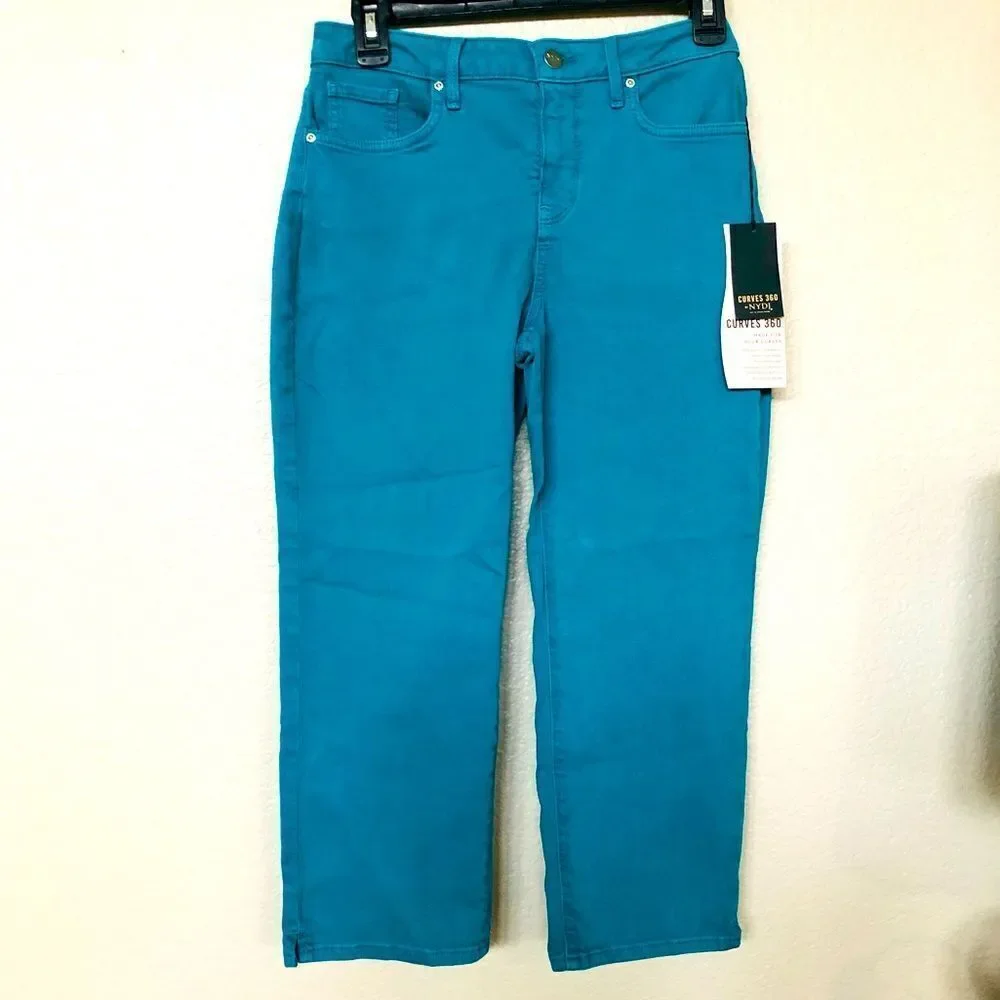 NYDJ Curves 360 Slim Straight Cropped Turquoise Blue Capris Jeans 2